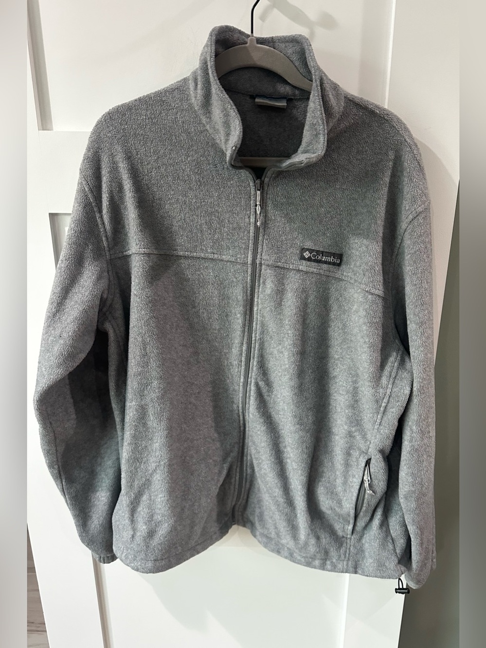 COLUMBIA Men Fleece Jacket XL Gray Full Zip Mock Neck Zip Pocket WM3220 Outdoor